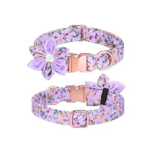 Beautiful Purple Floral Pattern Dog Collar for Small to Large Dogs