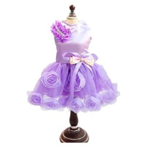 Beautiful Satin Roses and Pearls Wedding Costume for Small Dogs