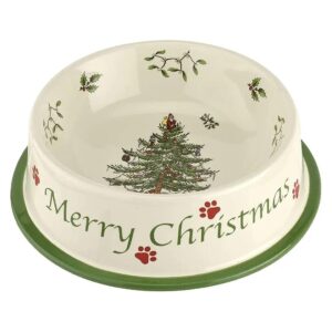 Beautifully Crafted Earthenware Pet Bowl with Festive Christmas Tree Design