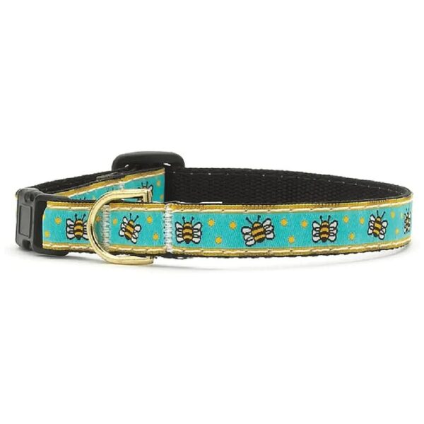 Bee Dog Collar with Brass Buckle and Narrow Width for Small Dogs 6 to 12 Inches