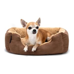 Beige Brown Dog Bed 50 x 37 cm with Velour Material and Breed Recommendation