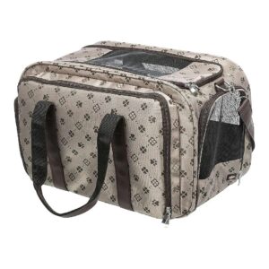 Beige Brown Polyester Dog Carrier with Padded Base and Adjustable Lead