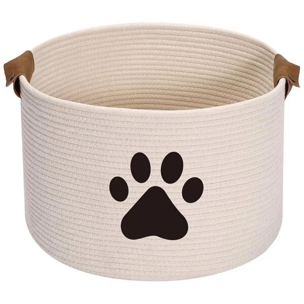 Beige-Color Woven Rope Storage Basket for Dog Toys and Accessories