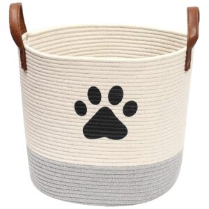 Beige Gray Pet Basket for Dog Toys, Leashes, and More