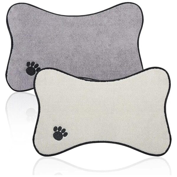 Beige Microfiber Pet Bowl Mat with High Water Absorption for Easy Clean - 2-Pack