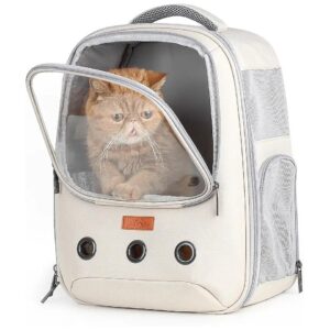 Beige Pet Carrier with Clear Window and Breathable Mesh for Traveling Small Cats and Dogs