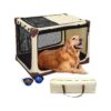 Beige Portable Dog Kennel with 4 Door Breathable Mesh Window and Foldable Dog Bowls