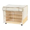 Beige Small Pet Kennel with Wheels and Cover for Small Pets Puppy and Kitten