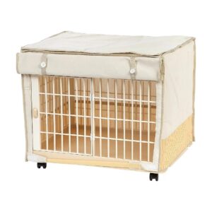 Beige Small Pet Kennel with Wheels and Cover for Small Pets Puppy and Kitten