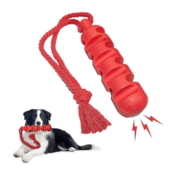 Best Red Squeaky Dog Toy for Aggressive Chewers with Thick Rope and Soft Texture