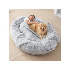 Big Dog Bed for Adults and Pets with Washable Faux Fur Cover and Ergonomic Design