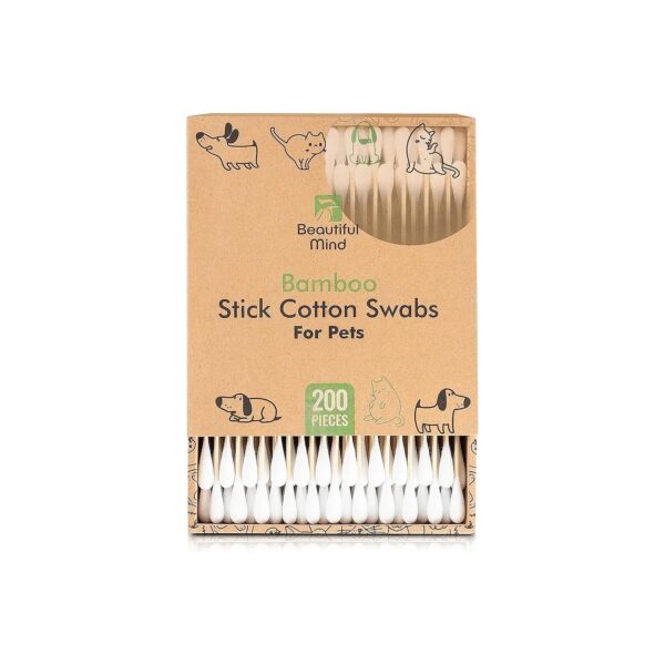 Biodegradable Cotton Swabs for Pets - 200-Pack of Long Bamboo Sticks and Cotton Tips