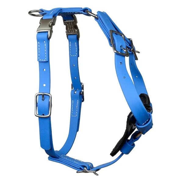 Biothane Dog Walking Harness in Light Blue with Stainless Steel Buckles and Large Size