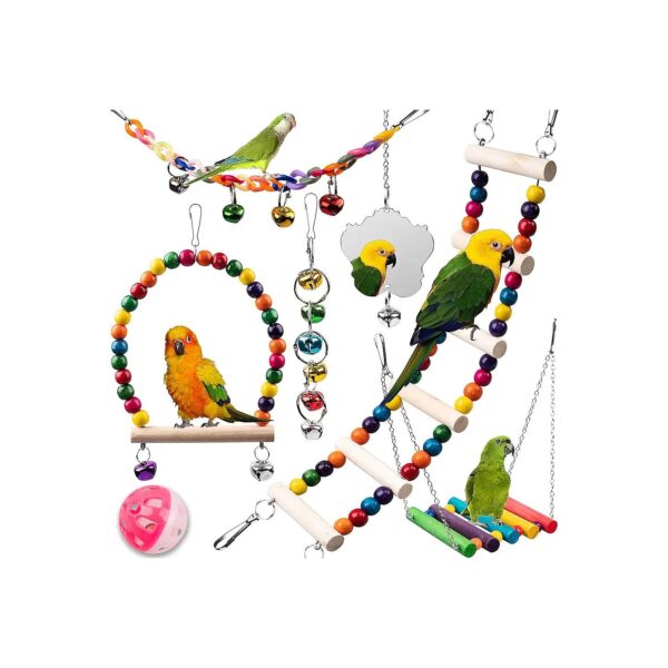 Bird Swing Toys for Parakeets Wood Parrot Toys with Integrated Bells