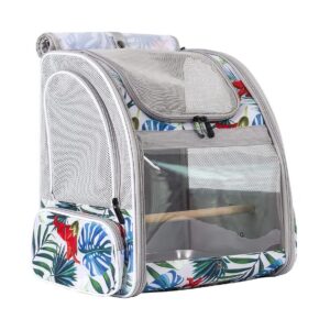 Bird Travel Backpack with Wooden Perch, Multi-Colored Hand-Free Bird Carrier