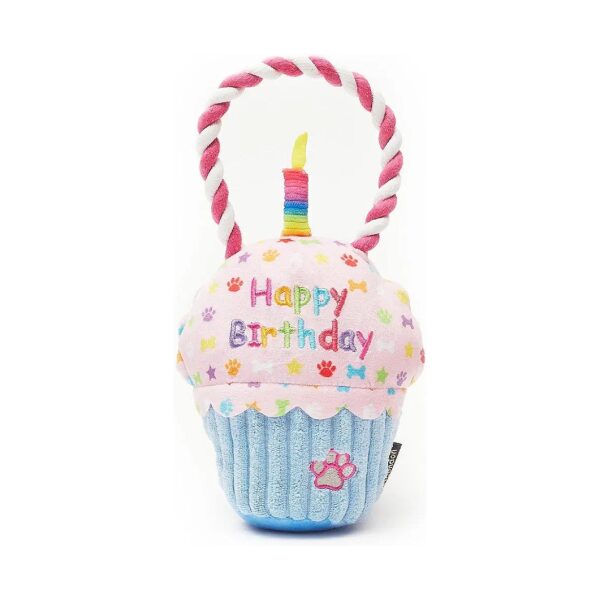 Birthday Gift Plush Cupcake Dog Toy with Squeaker and Rope