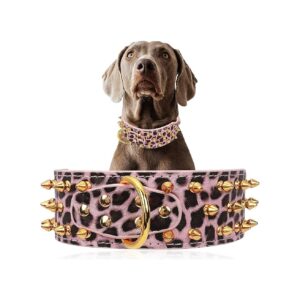 Bite Defensive Function PU Leather Dog Collar with Gold Spikes for Medium to Large Dogs