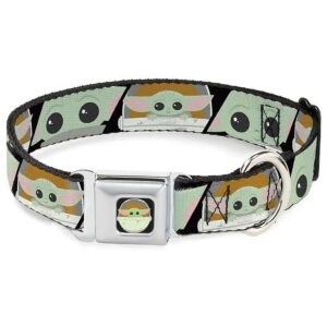 Black 15-26 Inch Dog Collar with Star Wars The Child Chibi Face Design