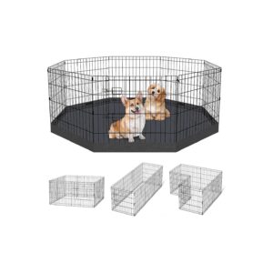 Black 24" Foldable Metal Wire Dog Exercise Pen with Bottom Pad and Top Cover