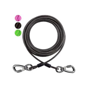 Black 50ft Dog Tie Out Cable Heavy Duty Chew Proof Dog Lead Line for Yard Outdoor Use