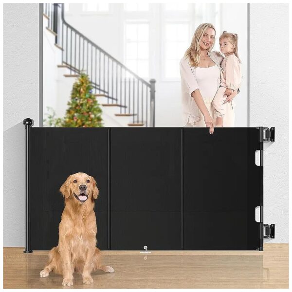 Black 78 Inch Wide Retractable Baby Gate for Doorways and Hallways