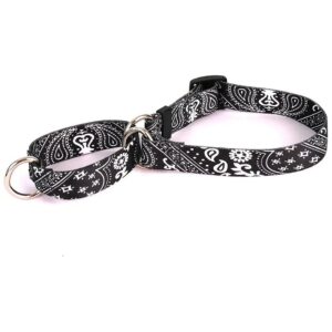 Black Bandana Polyester Martingale Slip Collar for Active Dogs with Large Necks