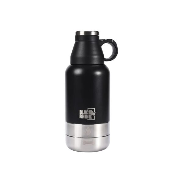 Black Camouflage 32oz Pet Water Bottle with Detachable Bowls for Hiking and Camping