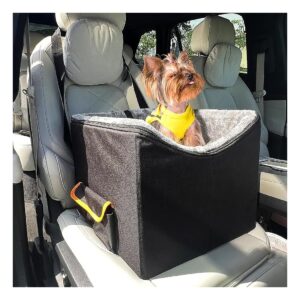 Black Car Seat for Small Dogs with Adjustable Safety Belt and Compartments