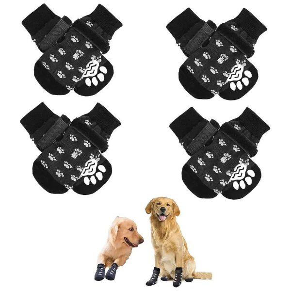 Black Cotton Dog Socks Provide Anti-Slip Grip Shoes Paws Prevent Slipping Injury Large