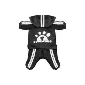 Black Dog Hoodie 4 Legs Jumpsuit with Cotton Fabric for Small Dogs Puppy Clothing