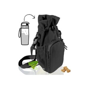 Black Dog Sport Bag with Water Bottle Holder and Treat Pouch for Walking and Hiking