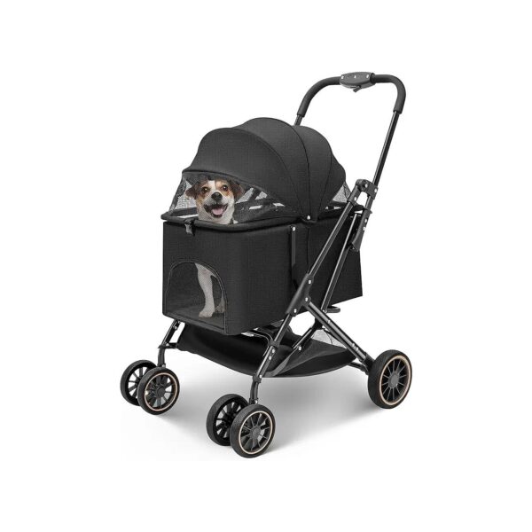 Black Dog Stroller for Small Dogs with Dual Ventilation and No Zipper Closure