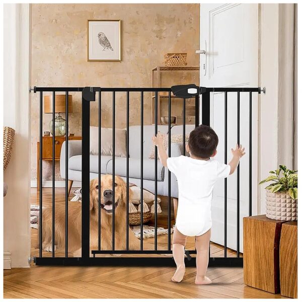 Black Extra-Wide Baby Gate for Toddlers, Pets, Stairs, Doorways, No Drilling Required