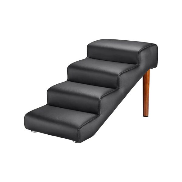 Black Faux Leather Dog Stairs with High Density Foam and Wooden Legs for Large Dogs