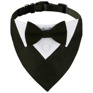 Black Formal Adjustable Dog Tuxedo Collar with Bow Tie for Small Dogs