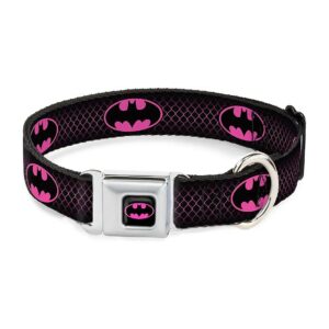 Black Hot Pink Chainlink Seatbelt Buckle Dog Collar 16-23" Neck Medium Size