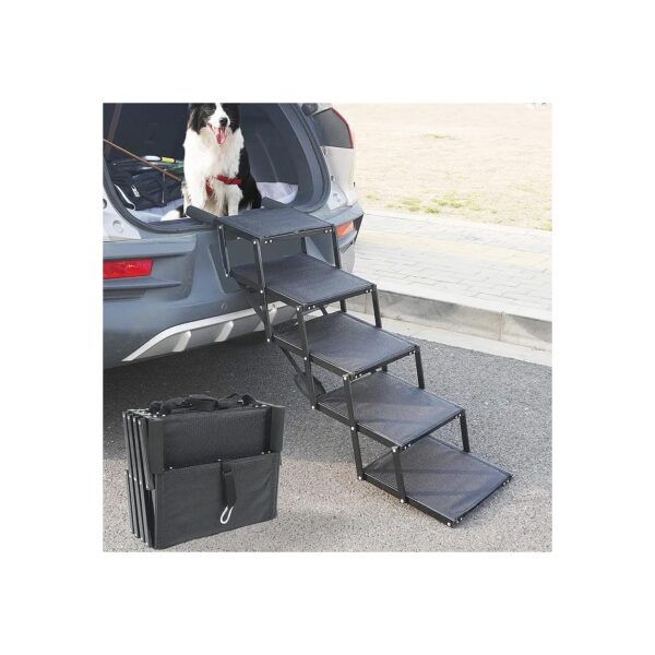 Black Iron Dog Car Ramp for Large Pets with Non-Slip Surface Supporting 200 Lbs