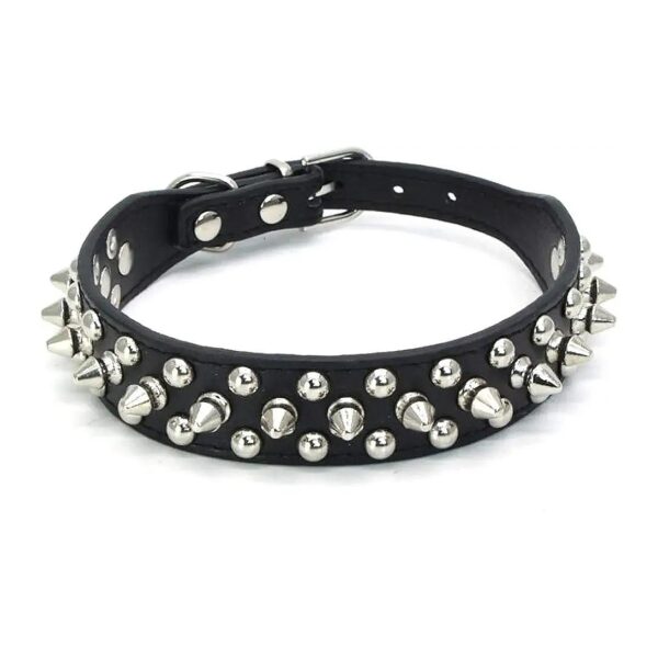 Black Leather Dog Collar with Decorative Spikes and Studs for Daily Activities XL