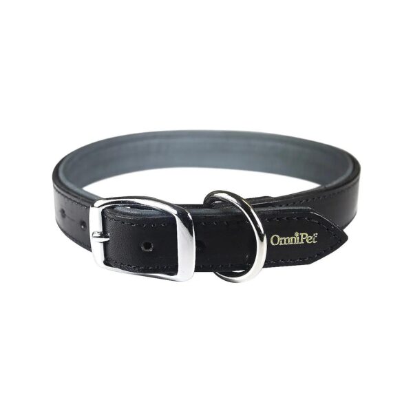 Black Leather Dog Collar with Deerskin Liner and Durable Hardware for Dogs