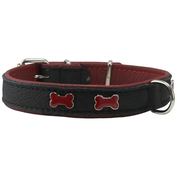 Black Leather Dog Collar with Padded Leather Lining and Decorative Metal Studs