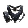 Black Leather Dog Harness Collar Set with Spikes and Solid Design Medium Size