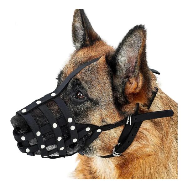 Black Leather Muzzle for German Shepherd and Dalmatian Breeds