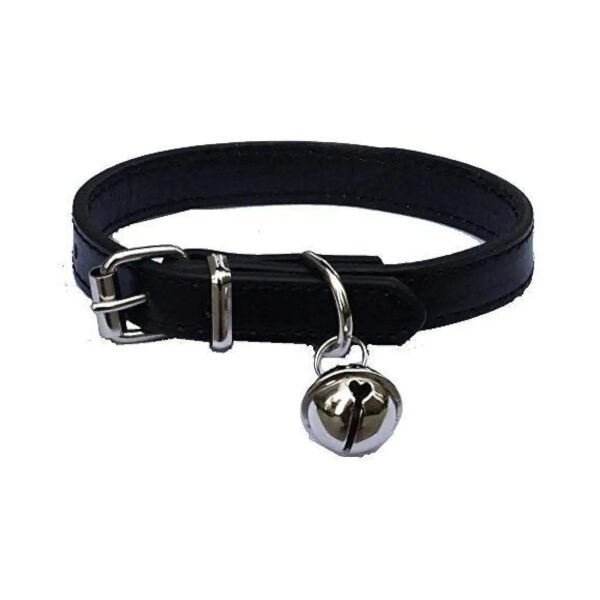 Black Leather Pet Collar with Bell for Cats and Small Dogs Adjustable 8-5