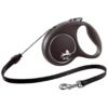 Black Medium Size Dog Leash with 5m Retractable Nylon Cord for Dogs up to 20kgs