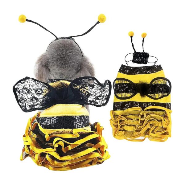 Black Mesh Winged Bumblebee Dress Costume for Small Medium Dogs Cats Halloween Pet Outfit