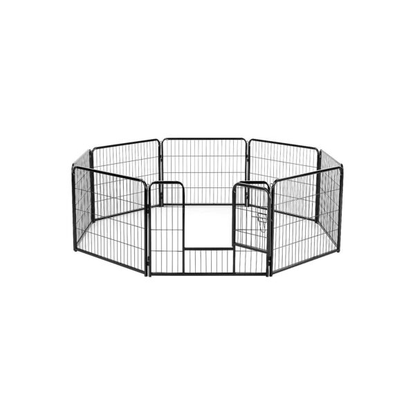 Black Metal 24-Inch Tall Dog Playpen with Door and Fence for Small Animals and Puppies