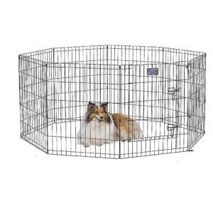 Black Metal Foldable Dog Exercise Pen with Door 24x30 Frame for Small to Medium Size Dogs