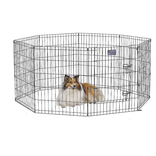 Black Metal Foldable Dog Exercise Pen with Door 24x30 Frame for Small to Medium Size Dogs