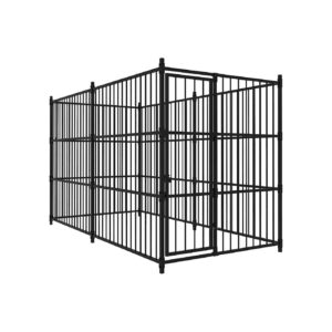 Black Outdoor Steel Dog Kennel without Roof for Puppy Training Exercising Backyard Use