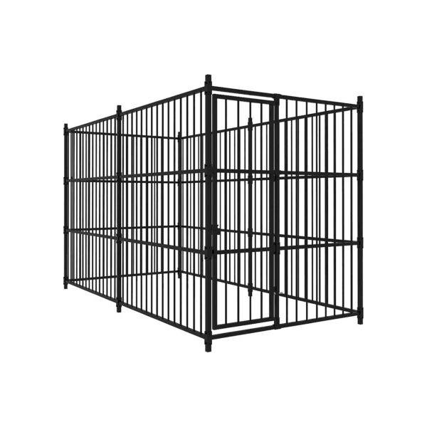 Black Outdoor Steel Dog Kennel without Roof for Puppy Training Exercising Backyard Use